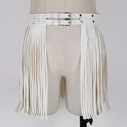 Alvivi Women's Adjustable Waistband Faux Leather Fringe Dress Belt Gypsy Style Tassel Skirts White One Size - Thumbnail 3