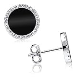 Runde flache Ohrstecker aus 925 Sterling Silber für Damen oder Jugendliche. Ein schöner edler Kontrast bilden die schwarzen Onyx Edelsteine zusammen mit den weißen Zirkonia.