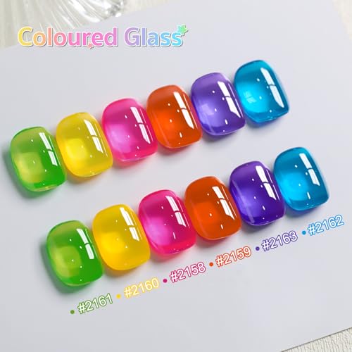 Image of GAOY Jelly Neon Gel Nail Polish Set, 6 Transparent Summer Colors Sheer Green Pink, Soak Off UV Light Cure Gel Polish Kit for Nail Art DIY at Home