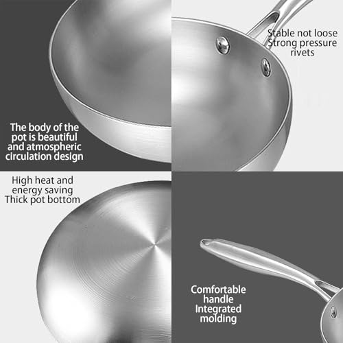 Pfannen und Pfannen, Edelstahl-Pfanne mit Deckel, Tiefenform Kochpfanne Backofen Safe Skillet, Edelstahl-Bratpfanne für den täglichen Gebrauch, alle Kochmethoden, Steak, Eier
