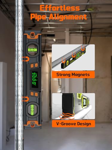 Image of Mecurate 10-Inch Digital Level, Portable Electronic Angle Finder with Backlit Display, ±0.1 Accuracy, Magnetic Base, 4 Measurement Units, Compact Torpedo Smart Level Tool for DIY & Professional Use