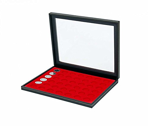 Boîte à monnaie NERA M Plus Lindner avec 42 compartiments ronds de 27,5 mm et insert rouge