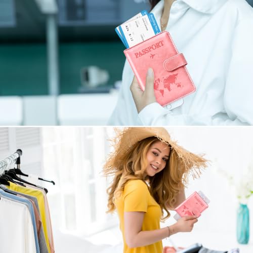 Image of Eoehro Passport Holder for Travel Essentials, Passport Wallet Cover Case for Travel Must Haves Accessories,Passport Book Holders for Women and Men(Bright Pink)
