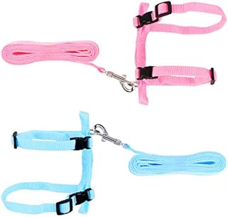 2 Pieces Rabbit Harness Leash, Adjustable Rabbit Vest Harness Leash Soft Rabbit Walking Harness Leash Pet Traction Rope for Rabbit (Pink, Blue)