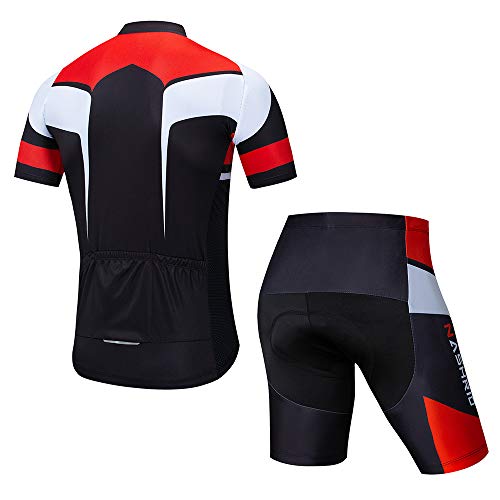 NASHRIO Men\'s Cycling Jersey Set Bicycle Short Sleeve Set Quick-Dry Breathable Shirt+3D Cushion Shorts Padded Pants/Bib Short Black