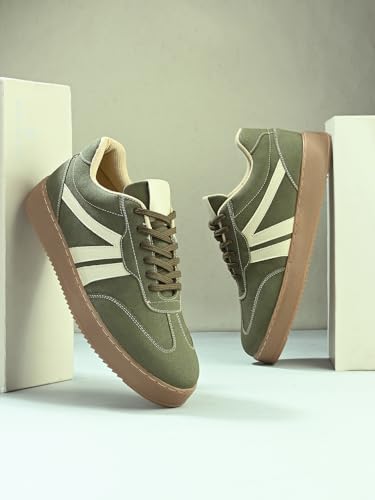 Image of MACTREE Suede Leather Upper Laceup Casual Sneakers for Men | Stitched TPR Sole