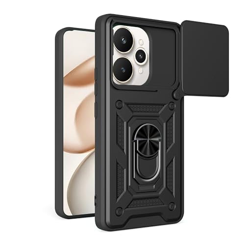 Lucyliy Compatible with Realme 15 Pro Phone Case [Shockproof Design][Magnetic Stand, Sliding Window for Lens] Black
