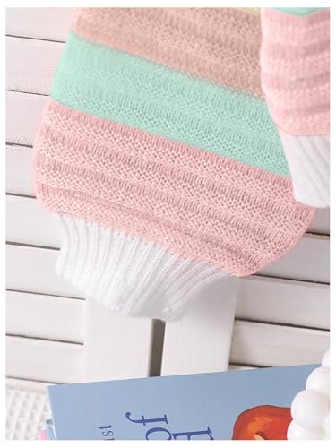 Image of SweatyRocks Girl's Colorful Striped Sweater Collared Colorblock Long Sleeve Loose Pullover Top