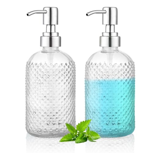 Kyraton Sapone Liquido, Dispenser di sapone in barattolo trasparente da 350 ml 2 pezzi con pompa in acciaio inossidabile, distributore di sapone da cucina da bagno ricaricabile con sapone per le mani