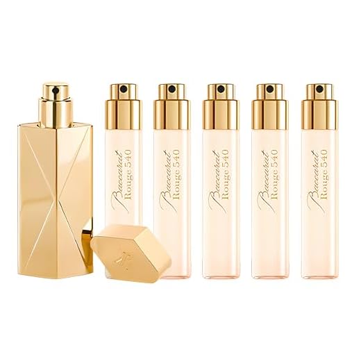 Baccarat Rouge 540 Travel Set by Maison Francis Kurkdjian for Unisex - 6 Pc Gift Set 5 x 0.37 Extrait De Parfum Spray (Refill), Case Gold