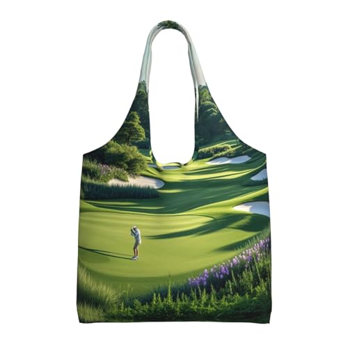 Golf Course (1) Print Women's Canvas Handbag,Sturdy Cotton Handbag With Patterned Shoulder Bag