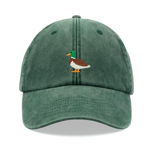 Image of Mallard Duck Baseball Cap Vintage Washed Unisex Dad Hat Adjustable Bottle Green