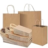 COGLARING 130 bolsas de papel marrón con asas, bolsas de