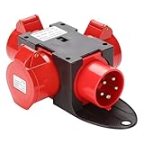 Eikuavons CEE Stromverteiler 16A 5 Polig CEE Adapter mit 3 x Schuko Steckdose und 1 x CEE Steckdose 16A IP44 Spritzwassergeschützt Baustrom Verteiler für Generator Baustelle Werkstatt Camping Outdoor