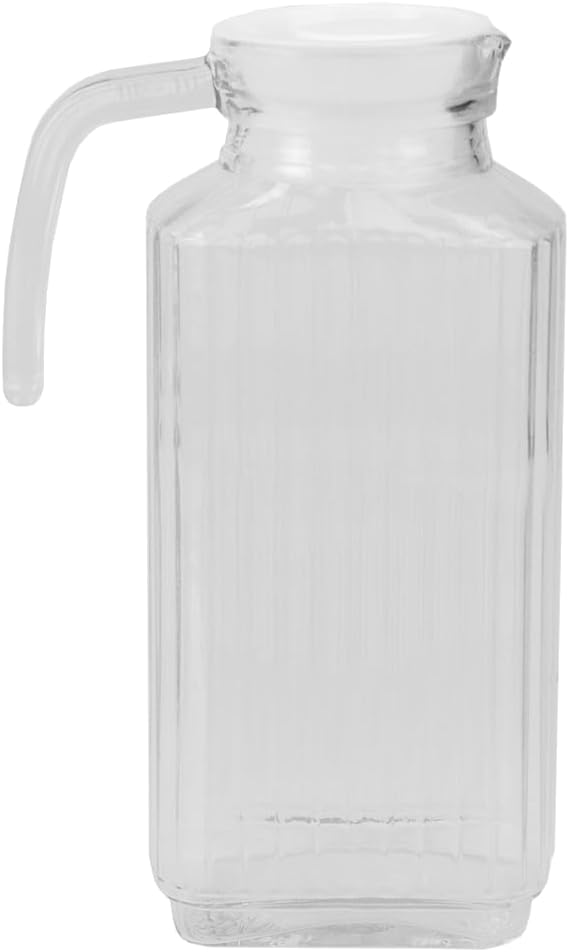 Home Basics Embellished Glass 1.8 Lt Decorative Beverage Pitcher with No-Mess Pouring Spout and Solid Grip Handle for Hot/Cold Water, Iced Tea, Juice, Clear (1)