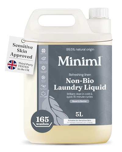 Miniml Eco Laundry Liquid Washing Detergent 5L Refill - Natural Non Bio Fresh Linen Scented Clothes and Fabric Softener for Machine or Delicate Hand Cleaning - 100% Vegan & Cruelty Free (165 Washes)