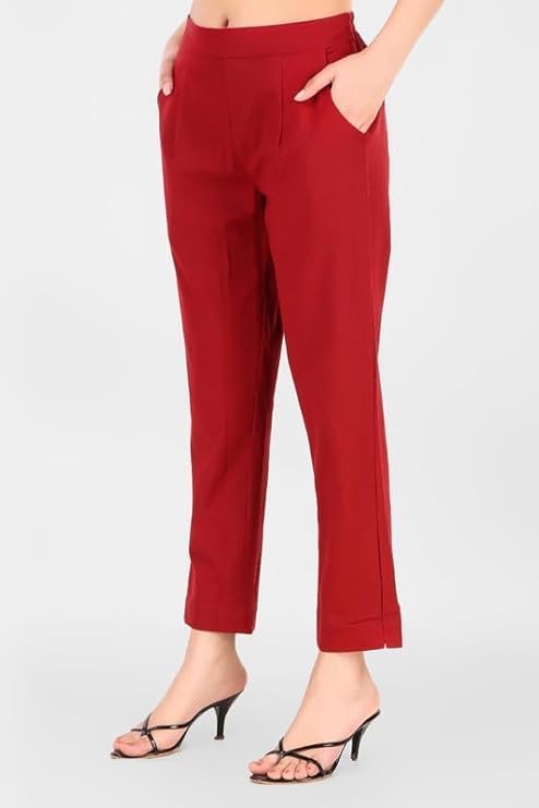 Image of Aarav Fabric Women's 100% Cotton Casual Pant | Ankle Length Regular fit Cotton Trouser | Straight Fit Formal Pants for Kurti, Office, Casual and Daily Outdoor Lifestyle
