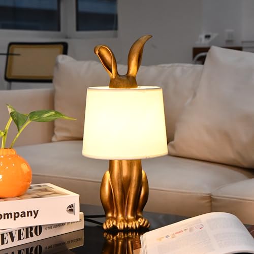 YHT Bunny Table Lamp, Rabbit Table Lamp with Linen Shade