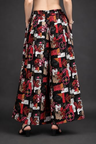 Image of Viscose Rayon Flared Printed Plazzo Palazzo Pants, Loose /Relaxed Fit Regular, Office Wear, Casual Wear Comfortable, Trouser Pants for Girls & Women Black Kerri Design (S to 3XL Size)
