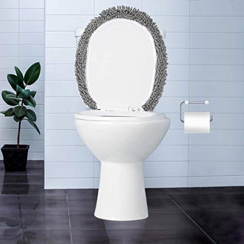 LuxUrux Toilet Lid Cover, Extra-Soft Plush Seat Washable Shaggy Microfiber Standard Toilet Lid Covers for Bathroom Machine Wash & Dry. (18 x 21 inches, Light Grey) - Thumbnail 6