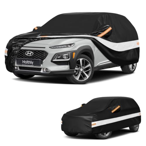 Image of 10 Layers SUV Car Cover Custom Fit for Hyundai Kona (2017-2026), Waterproof All Weather for Automobiles, Outdoor Full Cover Sun Dust Rain Protection with Cotton. Black