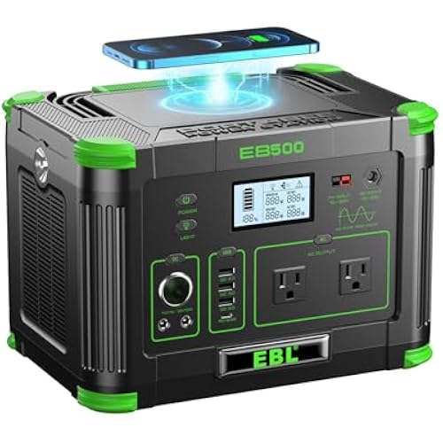 EBL Portable Power Station 500w(Peak 1000W), Camping Solar 519.48Wh Outdoor