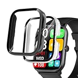 【YXHH【2025年度 先行発売】2個入り】 Vialove KW105-G01/‎HOIBAI/Segick スマートウォッチ 1.9インチ 用 ケース 保護カバー ガラスフィルム 一体型 ケース PC素材 全面保護 超薄型 装着簡単 耐衝撃 高透過率 指紋防止 傷防止 ブラック+クリア