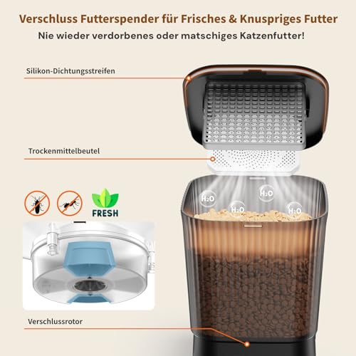 Futterautomat Katze 2 Näpfe mit APP, HONEYGUARDIAN 5G WiFi Intelligenter Katzenfutter Automat, Automatischer Futterspender Katze Hund mit 4 Schüsseln (Edelstahl+Langsame Schüssel), Einfache Bedienung – Produktbild 8