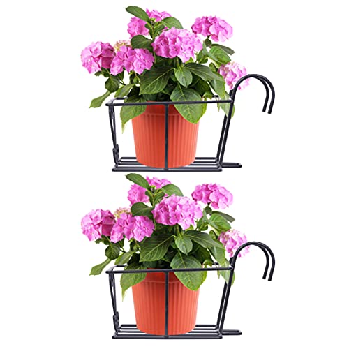 Image of D&V ENGINEERING - Creative in innovation Hanging Flower Pot Holder Railing Potted Plant Stand for Home Balcony Decor - Black,Set Of 2