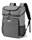 BAGLHER Cooler Backpack 30 Cans, Leakproof Waterproof Cooler Bag with 5 Reusable Ice Pack for Camping, Beach, Hiking, Grey