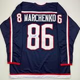 Autographed/Signed Kirill Marchenko Columbus Blue Hockey Jersey JSA COA