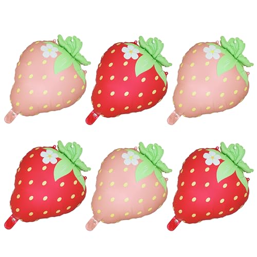 Image of Matte Red Pink Sweet Fruit Strawberry Balloons, Cartoon Cute Berry Spring Summer Theme Strawberry Balloon For Baby Shower Wedding Gender Reveal Birthday Party Decoration Supplies