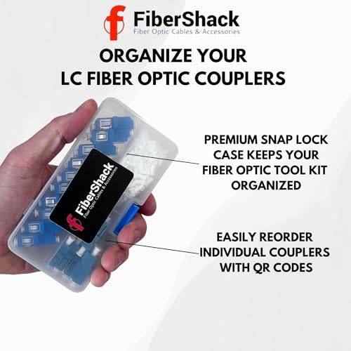 Image of Fibershack - LC Fiber Optic Connector Kit for Simplex & Duplex Optical Cables - Includes Fiber Couplers, LC-UPC Dust Caps, Hard-Shell Snap Lock Container to Keep Your Optical Toolkit Organized