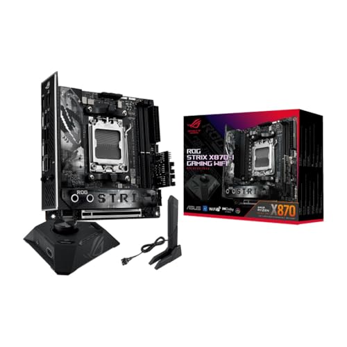 Mini PC Gaming ASUS ROG Strix X870-I Gaming WiFi Scheda madre AMD, 10+2+1 stadi di alimentazione, slot DDR5, due slot M.2, PCIe 5.0 con pieno supporto per le GPU di nuova generazione, WiFi 7, porte USB4 e Aura Sync