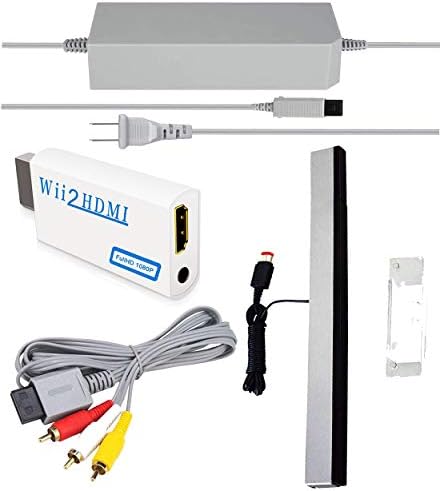 SSIOIZZ 4 in 1 Wii Replacement Cables Set, Wii AC Power Adapter + Wii to hdmi Converter+ Wired Motion Sensor Bar and Composite Audio Video Cable for Nintendo Wii