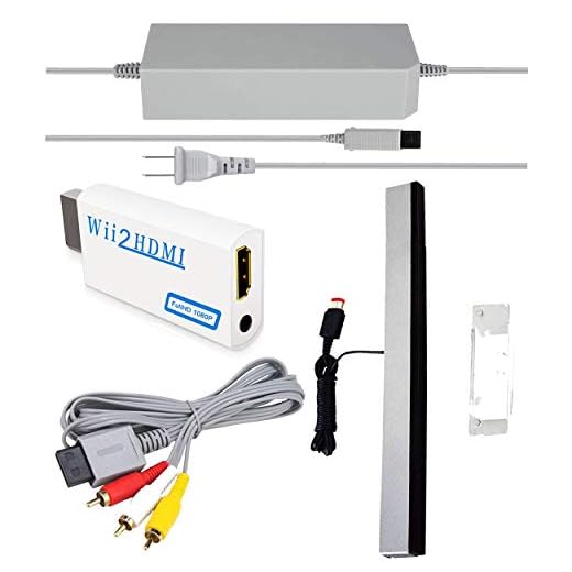 SSIOIZZ 4 in 1 Wii Replacement Cables Set, Wii AC Power Adapter + Wii to hdmi Converter+ Wired Motion Sensor Bar and Composite Audio Video Cable for Nintendo Wii