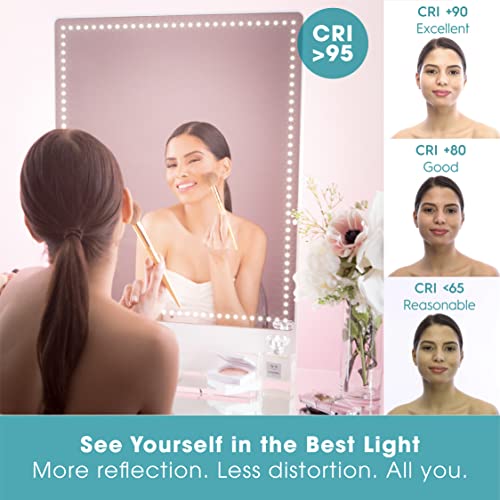 Riki Tall Vanity Mirror With Hd Led Lights, Remote Lighting And Smartphone Control, Advanced High-Cri Glass, Usb Charging, And Magnetic 5X Magnifying Mirror (White) #TOP5