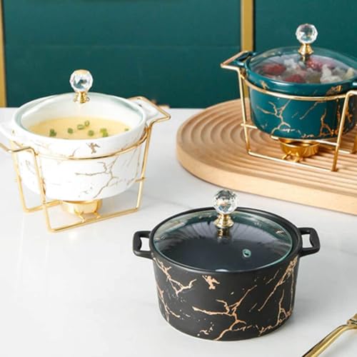 XMWOEIX Chafing Dish-Buffet-Set – Chafing Dish aus Keramik mit Marmor-Imitat-Finish – Chafing Dish und Buffetwärmer-Set für Buffet-Hochzeiten, Partys, Bankette, Catering-Events, Schwarz, 0,4 Quart – Bild 5