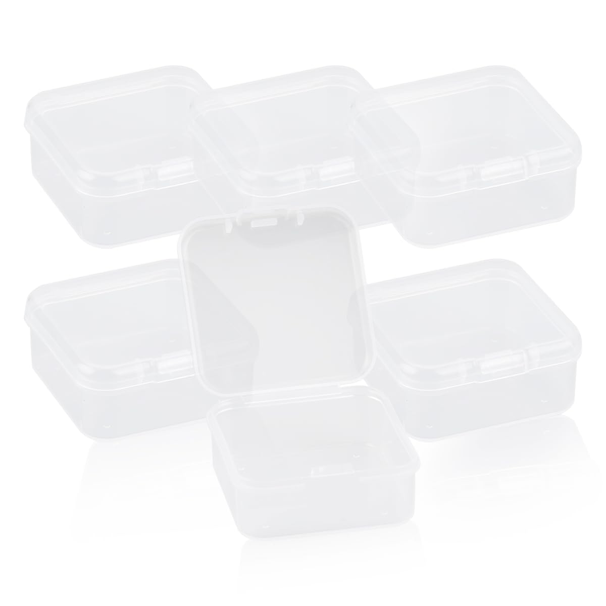 GLADFRESIT 6Pcs Small Plastic Containers With Lids Mini Rectangular Empty Containers Box Case with Lid for Beads Business Cards Pills Small Items (4.5 * 4.5 * 2cm)