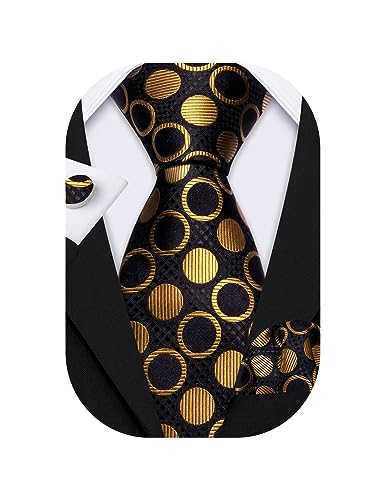 Image of Barry.Wang Ties for Men Silk Tie Sets Polka Dot Woven Necktie Pocket Square Cufflinks Business Wedding