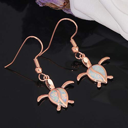Cinily Turtle Earrings For Women Girls White Fire Opal Dangle Drop Earrings 18K Rose Gold Plated Ocean Sea Jewelry Gemstone Earrings #TOP1