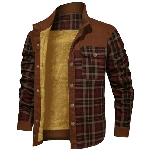 Veste velours côtelé homme manteau laine à carreaux doublure sherpa chaude hiver