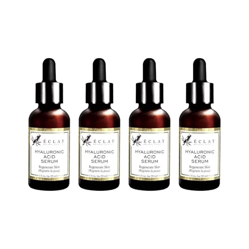 Eclat Hyaluronic Acid Serum, Restores Hydration, Smooths Skin, Anti-Wrinkle & Anti-Aging Serum, 2.5% Hyaluronic Acid with Vitamin C & E, Hydrating Formula, 30ml, Pack of 4