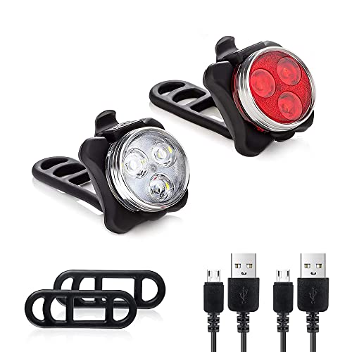 Albert Austin LED Bike Lights Set USB Rechargeable Bike Lights Kit Easy Mount Road and Mountain Bike Lights 4 Brightness Modes Bright Waterproof Bike Lights Front and Back for Bicycle