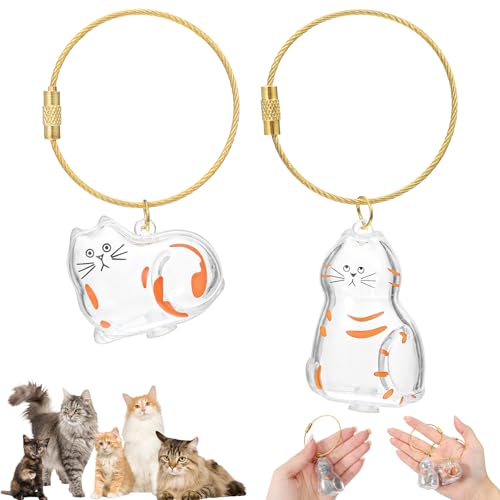 Thinp 2 Pcs Cat Fur Keepsake Bottle, Cat Hair Storage Bottle Transparent Pet Hairs Storage Keychain Pet Fur Keepsake Keychains for Collecting Cats Hairs Cute Pets Lover Collecting Gift