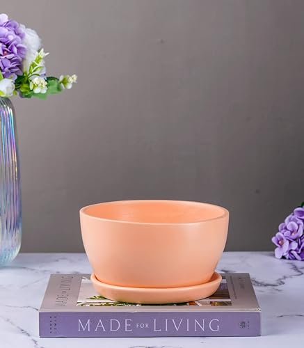 Image of Nurturing Green Modern Minimalistic Pastel 7.25 Inch Wide 'Millennial' Ceramic Pot (Blush Pink) for Home, Indoor Decor & Gifting (Without Plants & Comes with Bottom Plate)