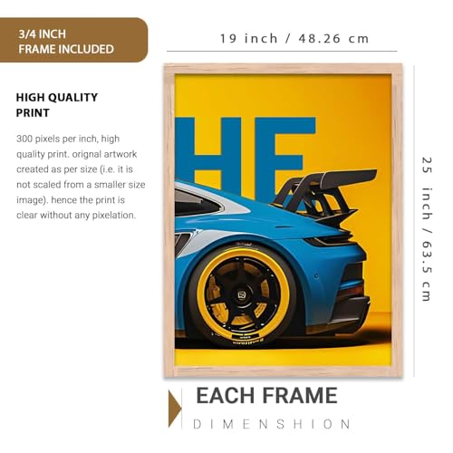 Image of walllane Big Porsche Cars Framed Posters Gift Items for Boys Room Wall Decoration Bedroom Living Room Office Studio Decor | Car Poster Frame for Wall Decor Set Of 3 Size (19x25 inch), Framed