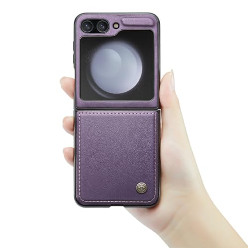 Housse Samsung Z Flip5 en cuir uni violet effet mat premium