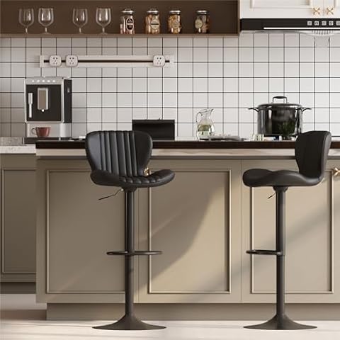 JAMFLY Bar Stools Set of 2, Leather Adjustable Barstools Counter Height Modern Bar Stools, Island Chairs Set of 2 for Kitchen, Black Cover