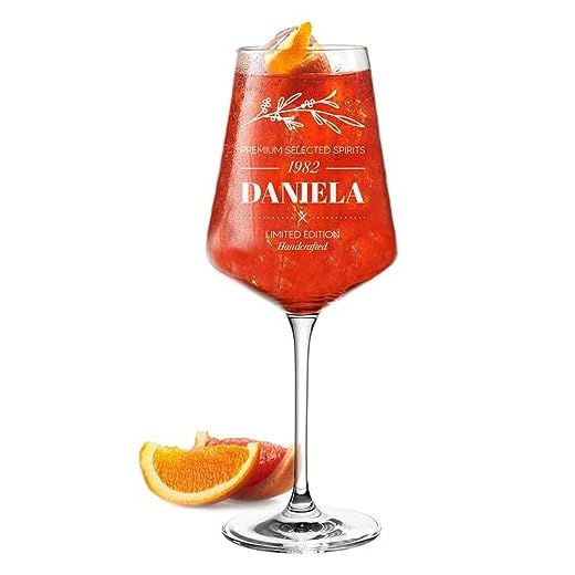 Aperol Spritz Weinglas 560 ml mit individueller Gravur - Geschenk für Männer - mit Namen - ideal für Sommer Drinks - das Cocktailglas für Aperitif, Wein und Sangria - Motiv Premium Spirits